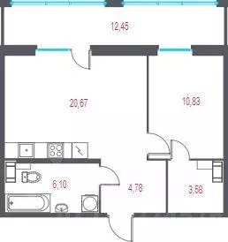 Квартира, 1 комната, 49.7 м - Фото 1