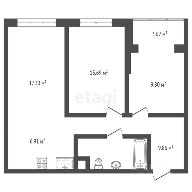 2-к кв. Тюменская область, Тюмень ул. Газовиков, 73 (64.9 м) - Фото 1