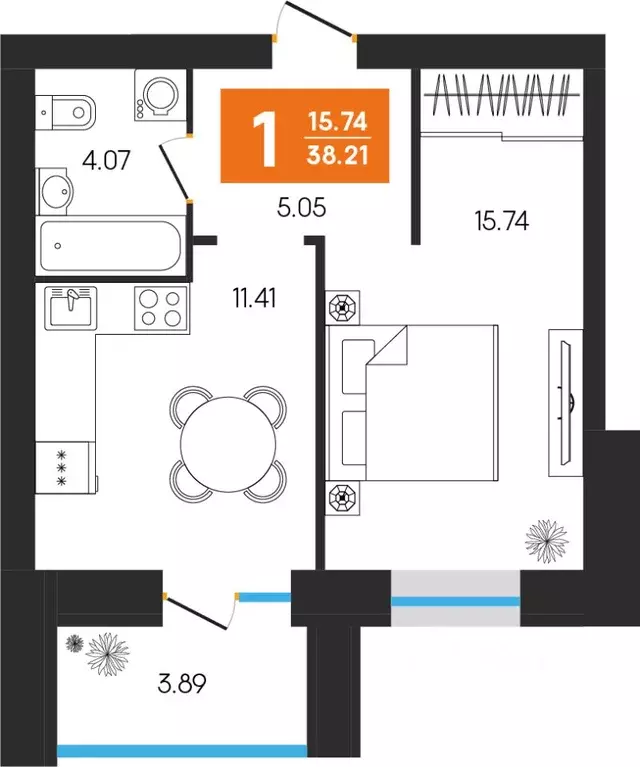 1-к кв. Башкортостан, Октябрьский ул. Островского, 123 (38.21 м) - Фото 1