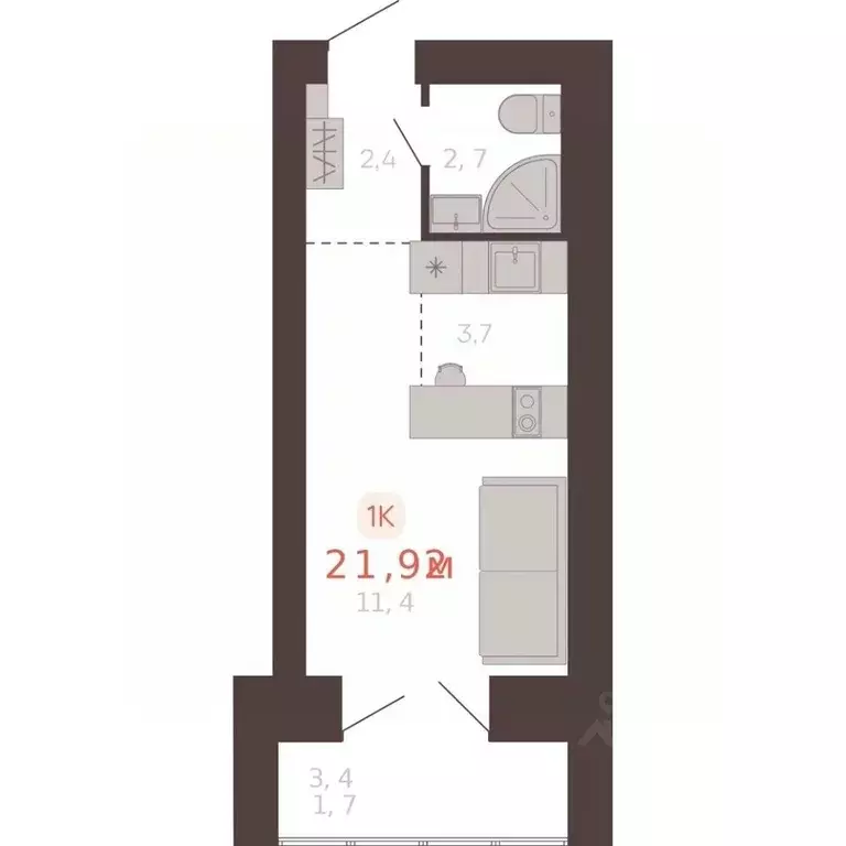 1-к кв. Алтайский край, Новоалтайск ул. Южсиба, 52А (21.9 м) - Фото 1