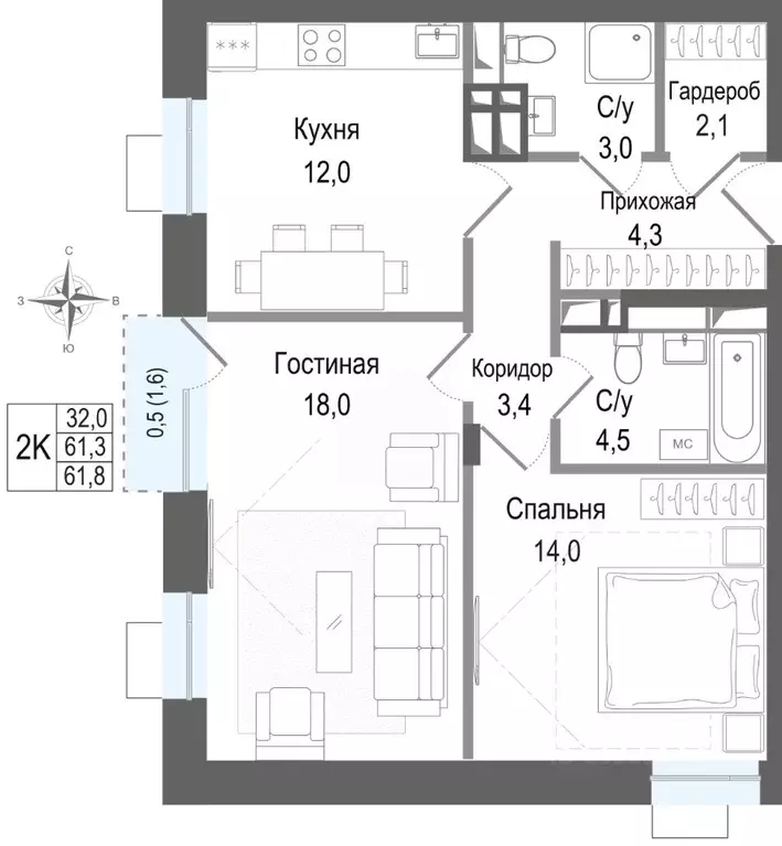 2-к кв. Московская область, Королев Первомайский мкр, Киноквартал ... - Фото 1