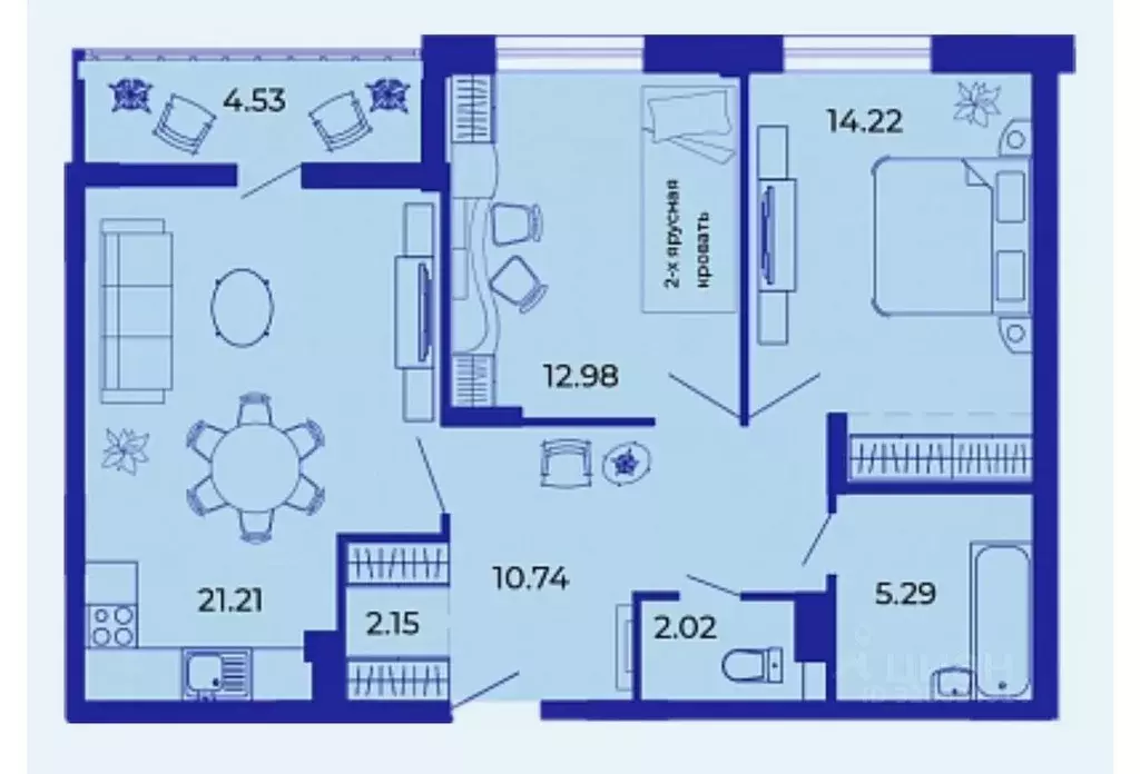 2-к кв. Брянская область, Брянск ул. Имени О.С. Визнюка, 18 (73.14 м) - Фото 1