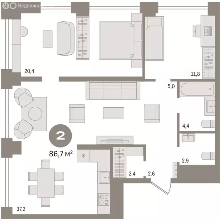 2-комнатная квартира: Новосибирск, жилой комплекс Мылзавод (86.67 м) - Фото 2