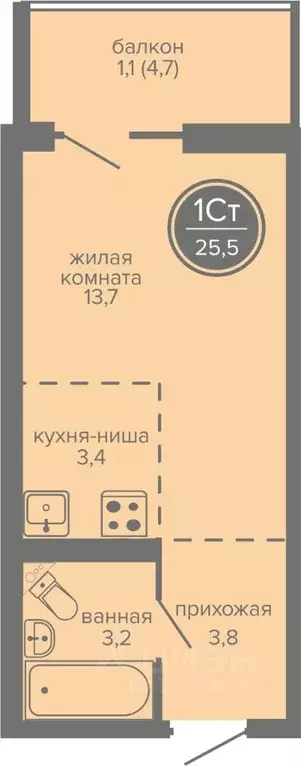 Студия Пермский край, Пермь ш. Космонавтов, 309А (25.5 м) - Фото 0