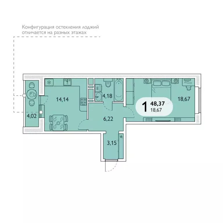 1-к кв. брянская область, брянск просп. станке димитрова, 67к7 (48.37 . - Фото 0