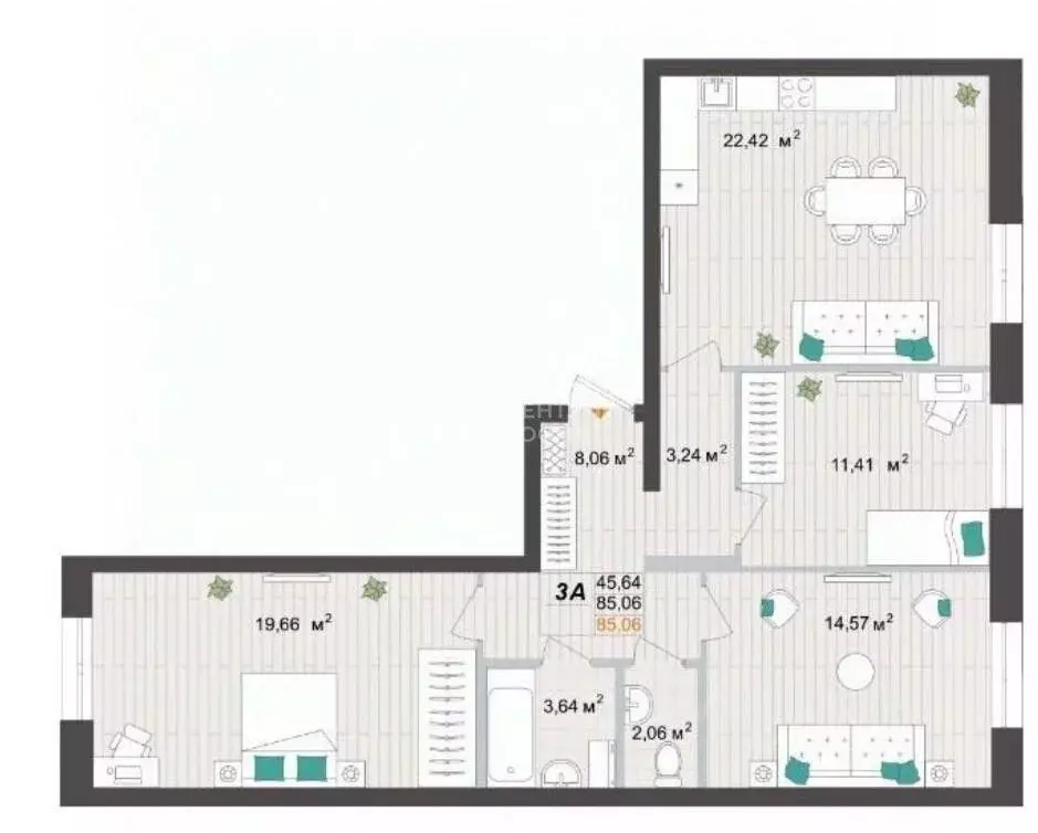 3-к кв. Татарстан, Казань ул. Ярдем, 23 (85.3 м) - Фото 1