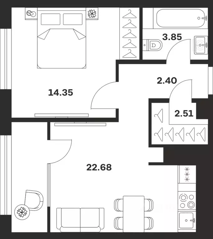 1-к кв. Тульская область, Тула Парк Патриот жилой комплекс (45.79 м) - Фото 1
