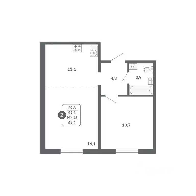 2-к кв. Кировская область, Киров ул. Пушкина, 25 (49.1 м) - Фото 1