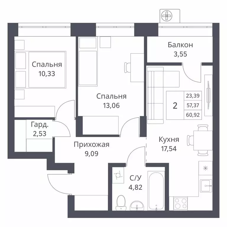 2-комнатная квартира: Новосибирск, Игарская улица, 40/2 (57.37 м) - Фото 0