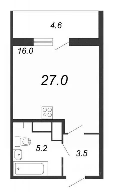 Студия Санкт-Петербург Черниговская ул., 17 (27.2 м) - Фото 0