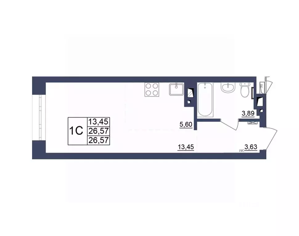 Студия Башкортостан, Уфа Космос жилой комплекс, лит1 (26.39 м) - Фото 1