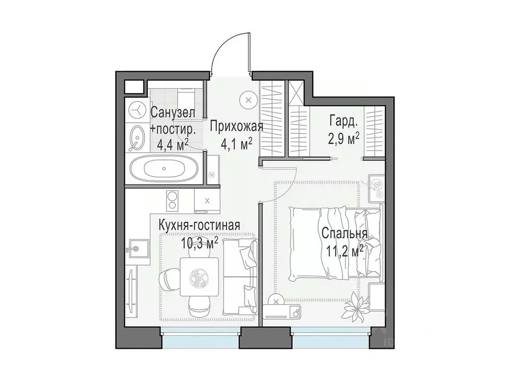 1-к кв. Московская область, Мытищи Белый Grad жилой комплекс (33.1 м) - Фото 1