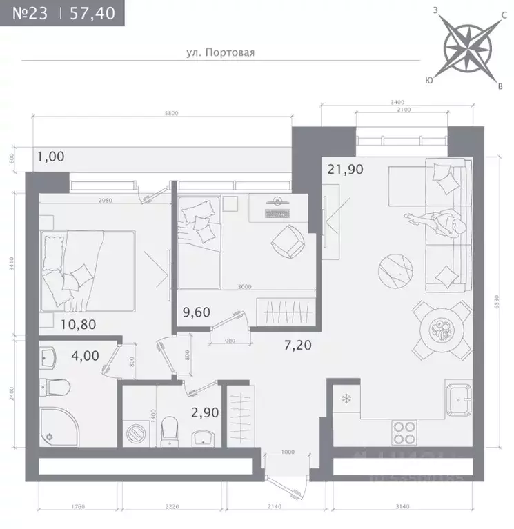 2-к кв. Татарстан, Казань 1712 жилой комплекс (57.4 м) - Фото 1