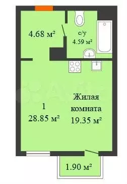 Квартира-студия, 29 м, 22/25 эт. - Фото 0