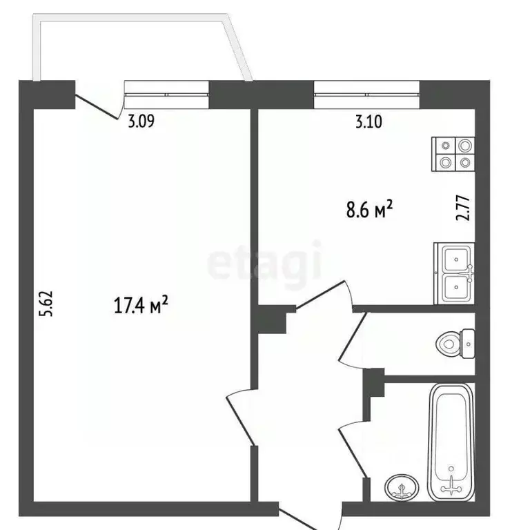 1-к кв. Чувашия, Чебоксары ул. Байдула, 5 (33.1 м) - Фото 1