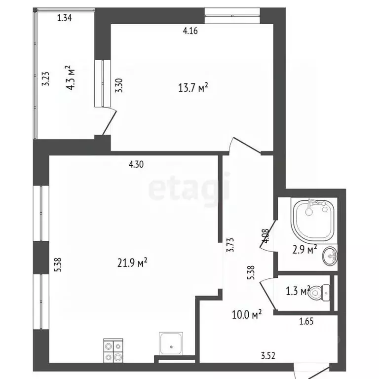 1-к кв. Тюменская область, Тюмень ул. Прокопия Артамонова, 8 (54.0 м) - Фото 2