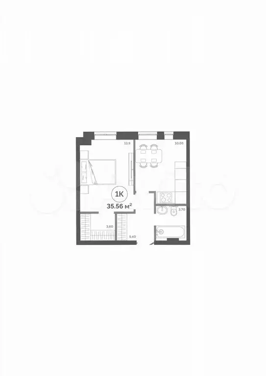 1-к. квартира, 35,6 м, 3/16 эт. - Фото 1