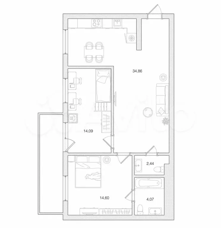 2-к. квартира, 72 м, 2/5 эт. - Фото 0