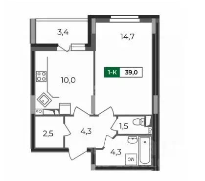 1-к кв. Владимирская область, Владимир бул. Сталинградский, 5 (39.0 м) - Фото 2