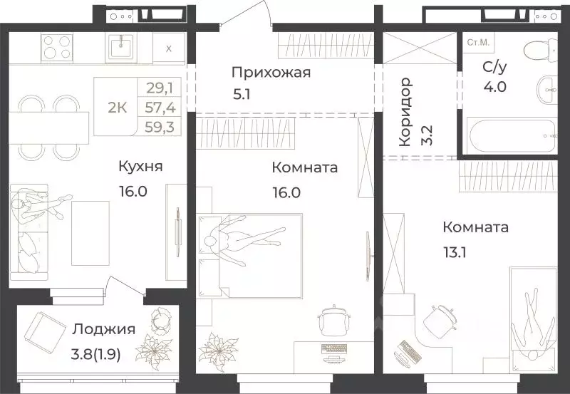 2-к кв. Алтай, Горно-Алтайск Социалистическая ул., 82 (59.3 м) - Фото 0