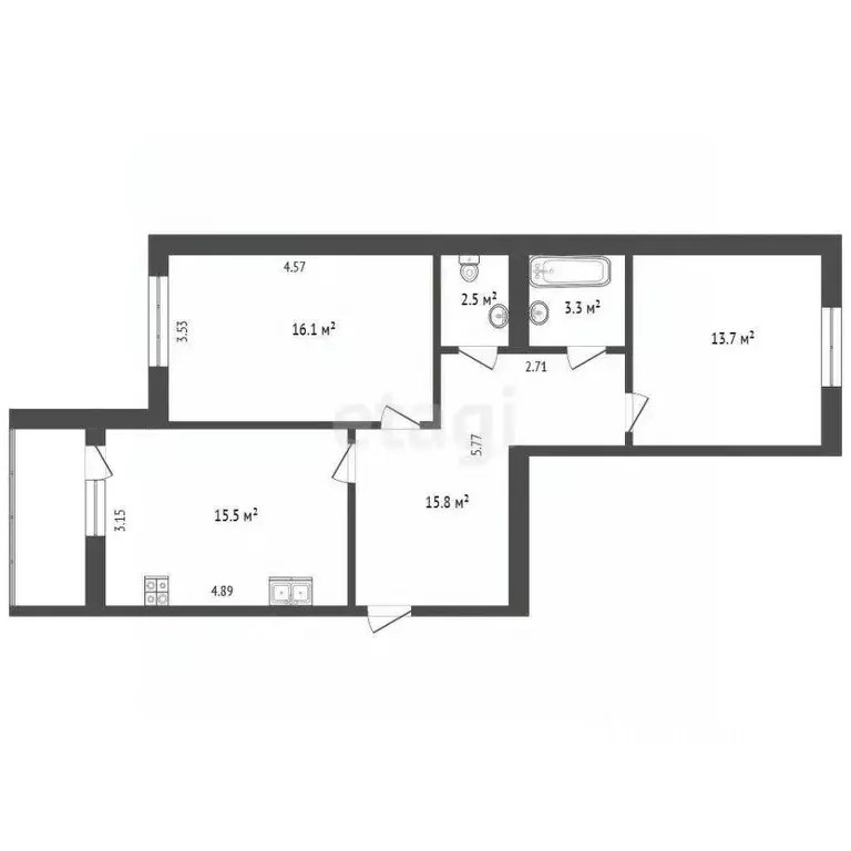 2-к кв. Калужская область, Калуга ул. Кубяка, 11А (66.9 м) - Фото 2