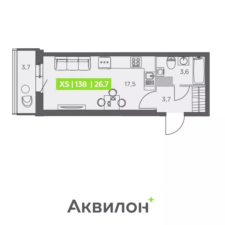 Студия Санкт-Петербург ул. Виктора Конецкого, 5 (26.7 м) - Фото 0