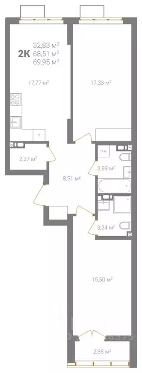 2-к кв. Нижегородская область, Нижний Новгород Ветеринарная ул. (69.95 ... - Фото 2