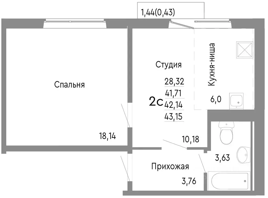 2-к кв. Челябинская область, Челябинск Нефтебазовая ул., 1к2 (42.14 м) - Фото 0