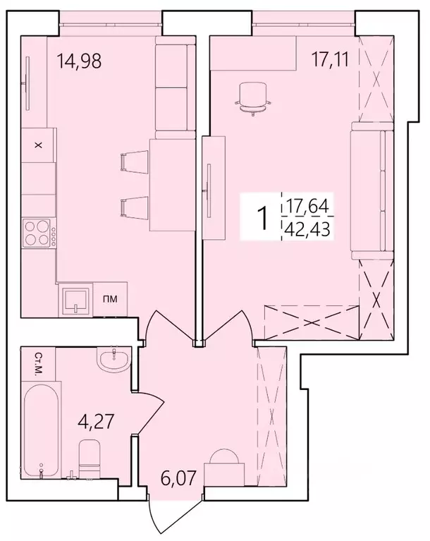 1-к кв. Башкортостан, Уфа ул. Пожарского, 237 (42.43 м) - Фото 1