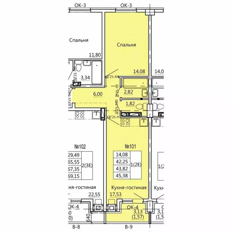 1-комнатная квартира: Курск, Театральная улица, 14 (45.38 м) - Фото 1