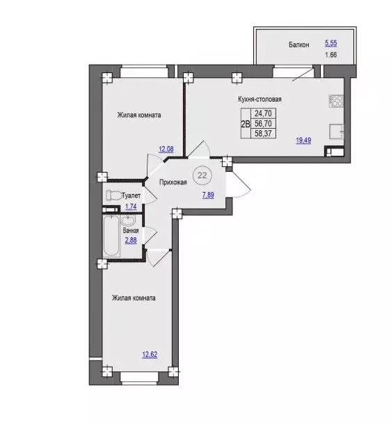 Продаётся 2-к квартира, 58.37 м - Фото 0