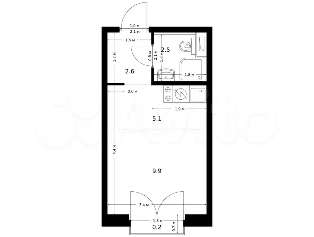 Квартира-студия, 20,3 м, 2/9 эт. - Фото 0