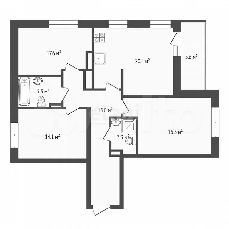 3-к. квартира, 90 м, 9/12 эт. - Фото 1