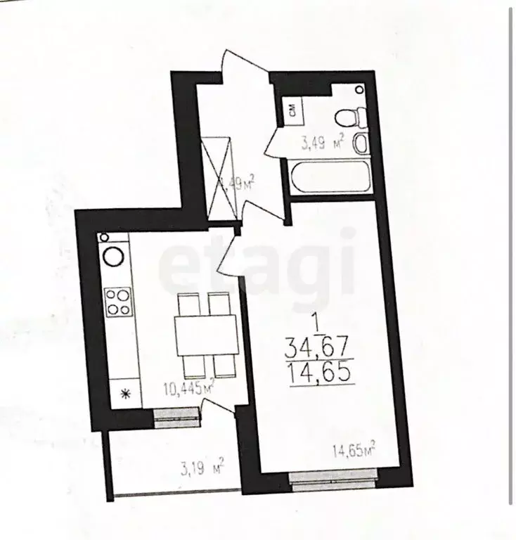 1-комнатная квартира: Уфа, улица Пархоменко, 151/2 (35 м) - Фото 0