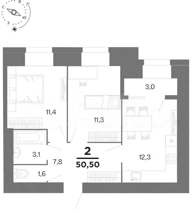 2-к. квартира, 50,5 м, 13/15 эт. - Фото 0