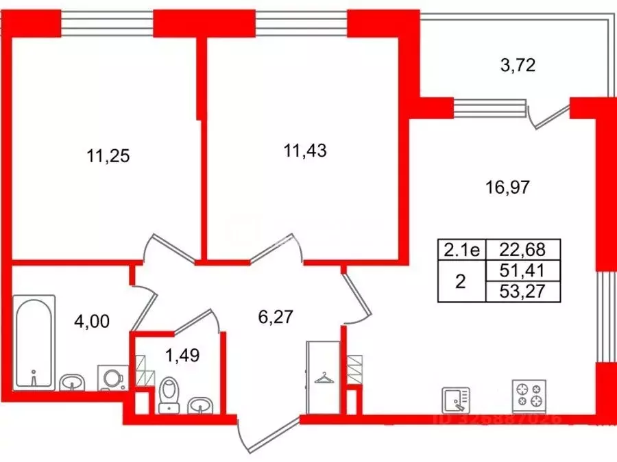 2-к кв. Санкт-Петербург Пулковское ш., 95к3 (53.08 м) - Фото 1