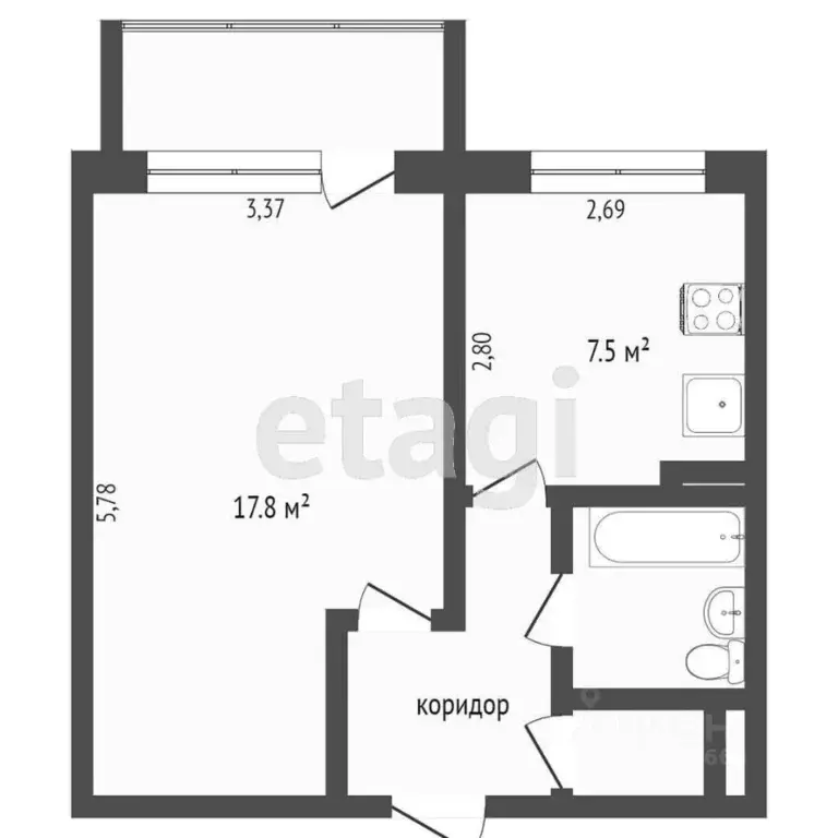 1-к кв. Ханты-Мансийский АО, Сургут ул. Крылова, 43 (34.9 м) - Фото 2