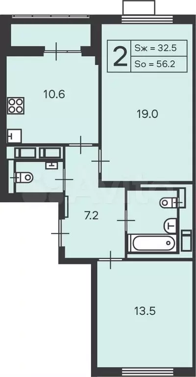 Аукцион: 2-к. квартира, 56,2 м, 7/24 эт. - Фото 1