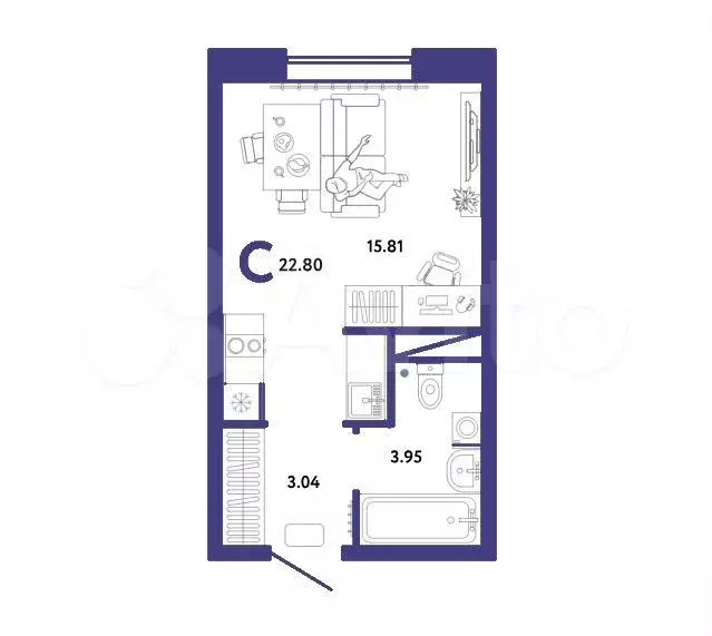 Квартира-студия, 22,8 м, 11/13 эт. - Фото 1