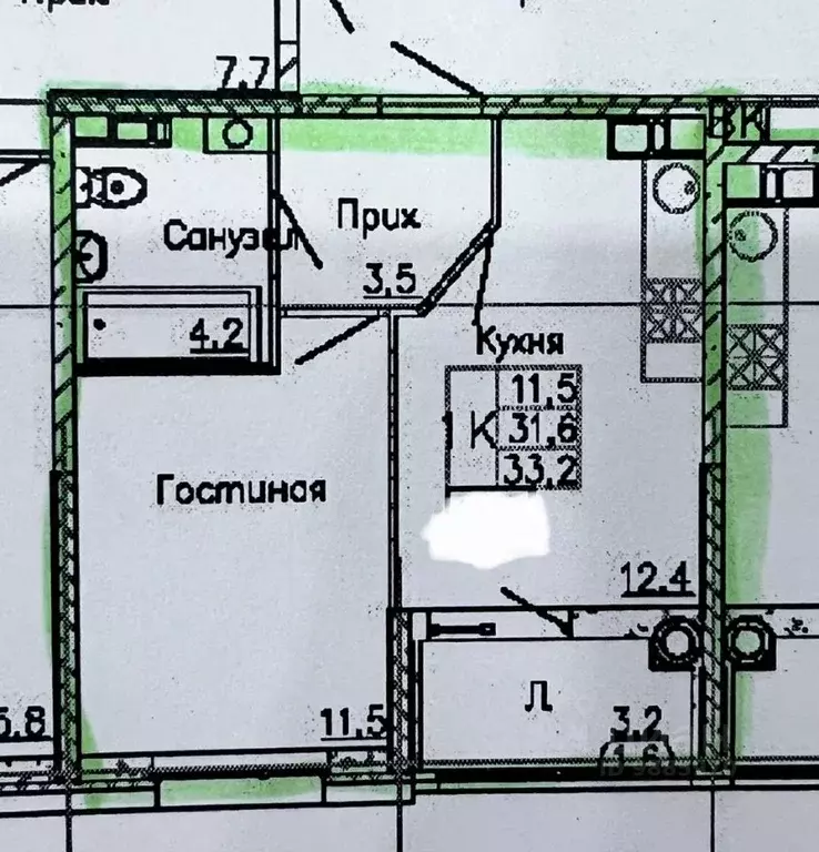 1-к кв. Ростовская область, Ростов-на-Дону ул. Берберовская, 8с1 (33.0 ... - Фото 2