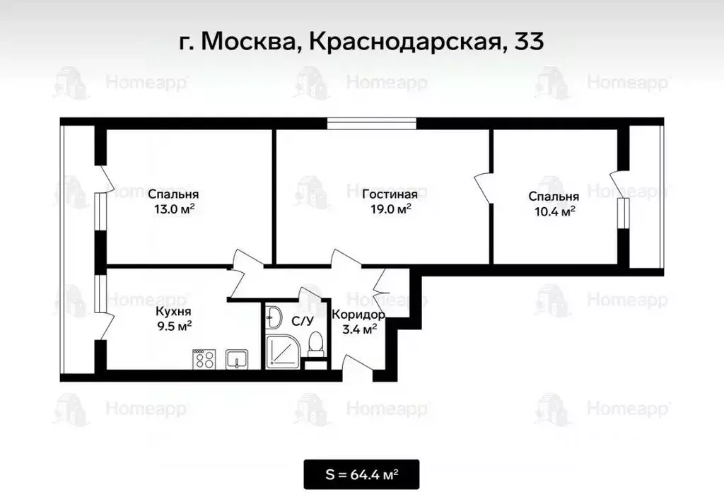 3-к кв. Москва Краснодарская ул., 33 (64.0 м) - Фото 1