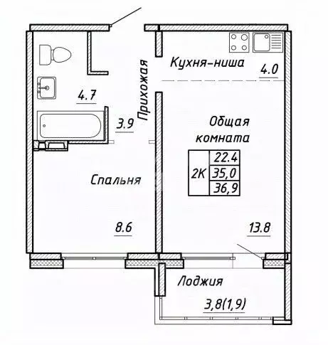 2-к кв. Новосибирская область, Новосибирск ул. Связистов, 13/1 (35.0 ... - Фото 1