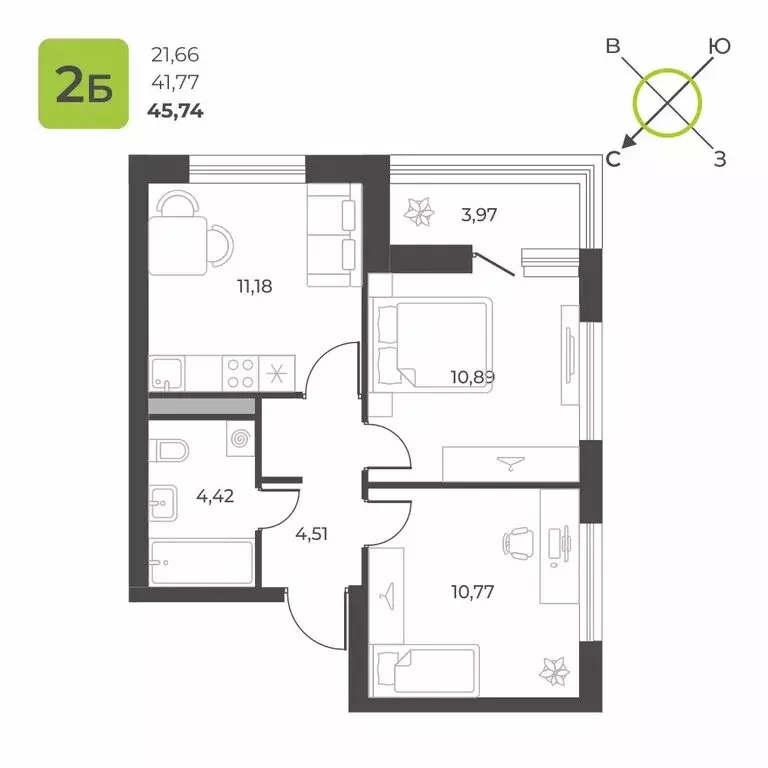 2-комнатная квартира: Екатеринбург, микрорайон Академический, 12-й ... - Фото 1