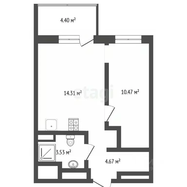 Студия Тюменская область, Тюмень Профсоюзная ул., 63 (32.3 м) - Фото 1