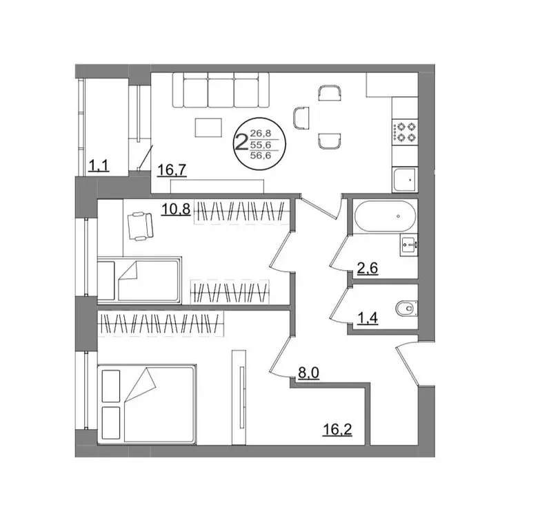 Продаётся 2-к квартира, 56.6 м - Фото 0
