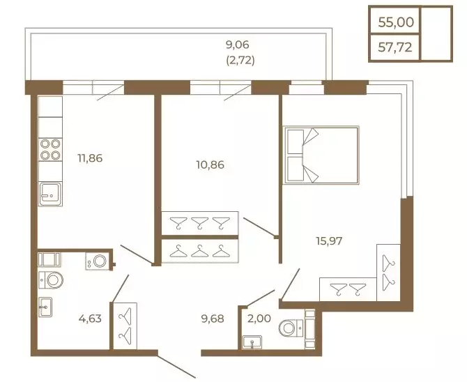 2-комнатная квартира: Сертолово, ЖК Новая История (57.72 м) - Фото 1