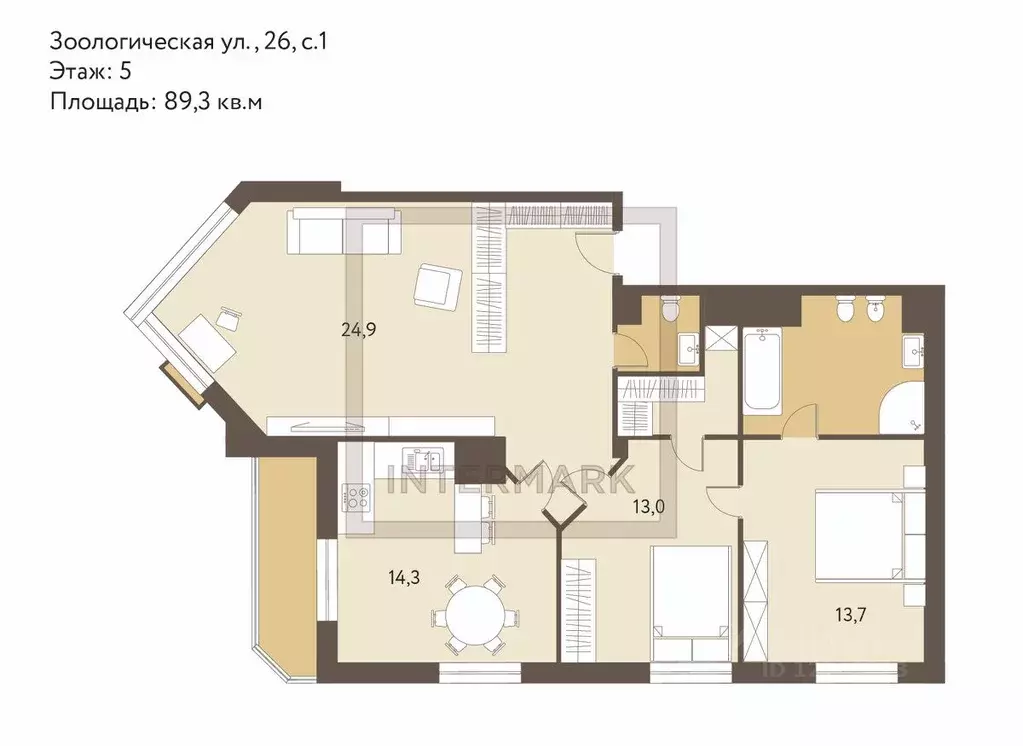 3-к кв. Москва Зоологическая ул., 26С1 (89.3 м) - Фото 2