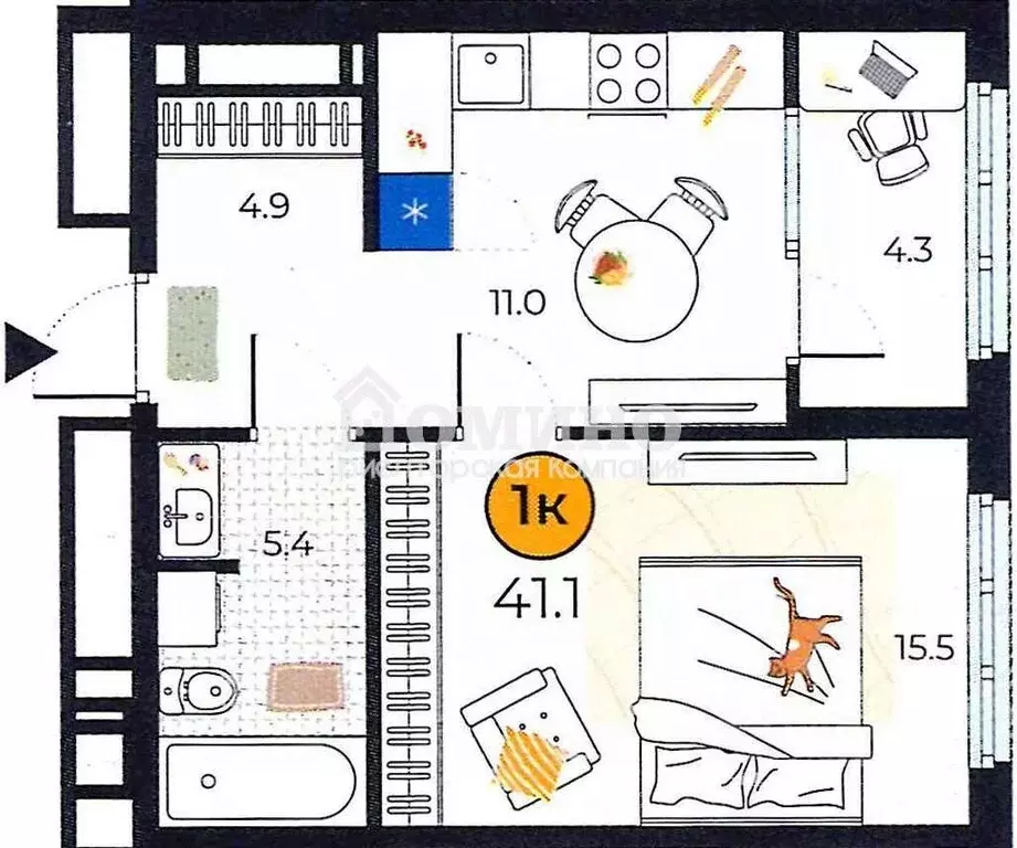 1-к кв. Тюменская область, Тюмень ул. Эльвиры Федоровой, 1 (36.7 м) - Фото 2