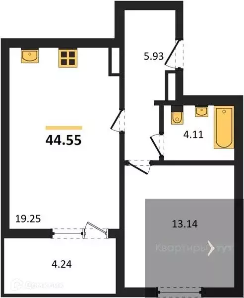 Продаётся 1-к квартира, 44.55 м - Фото 0