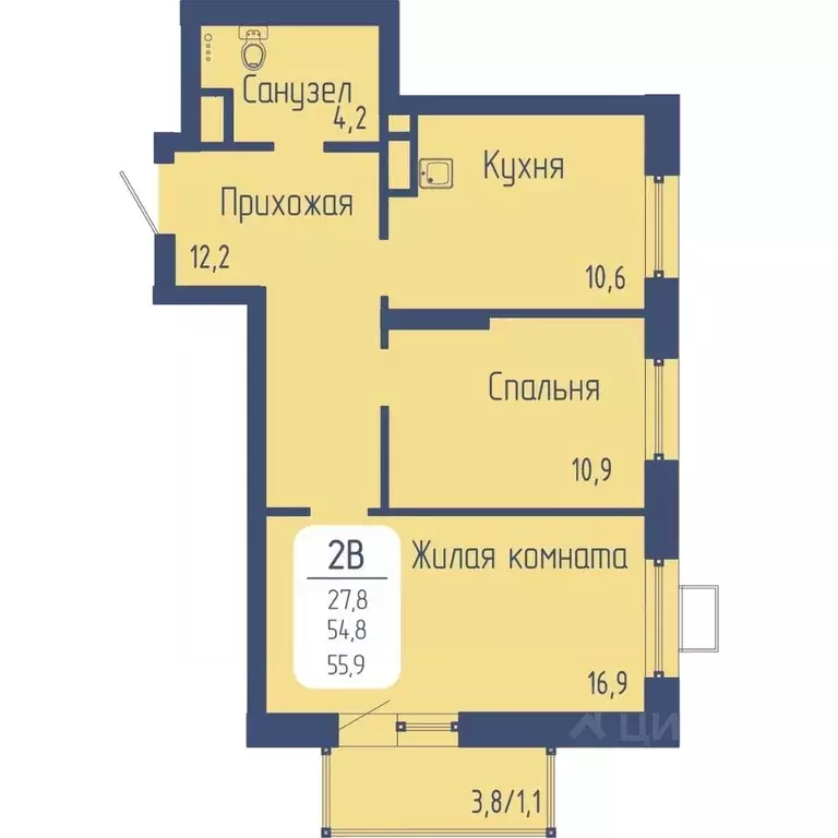 2-к кв. Красноярский край, Красноярск Свободный просп. (55.9 м) - Фото 1